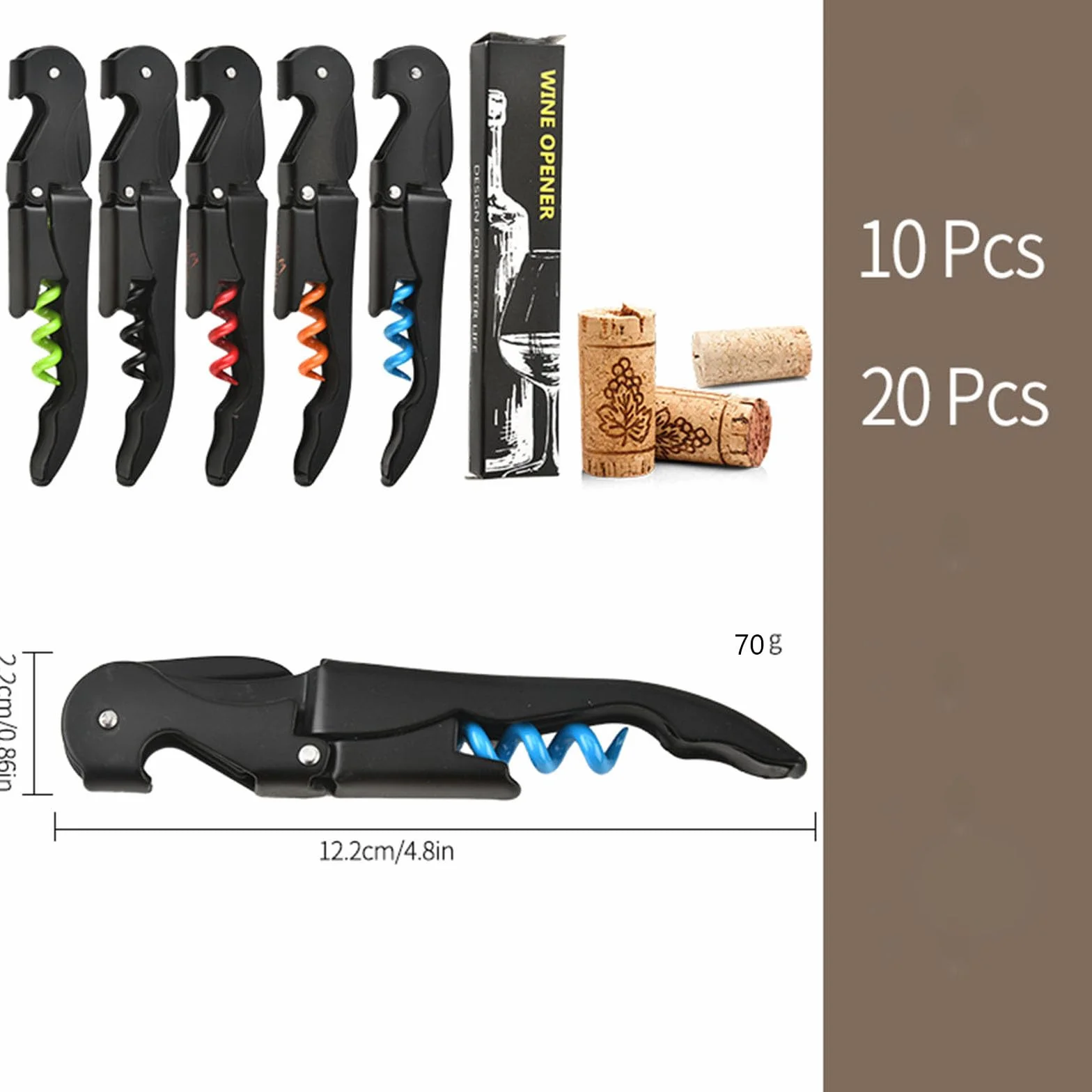 Opener Bottiglia di Vino, 70G Spessore in Acciaio Inossidabile Doppia Cerniera Chiave con Foglio Cutte per Camerieri Ristorante, Cameriere Professionale Tirasorpi Set di Apertori (10PCS, verde)