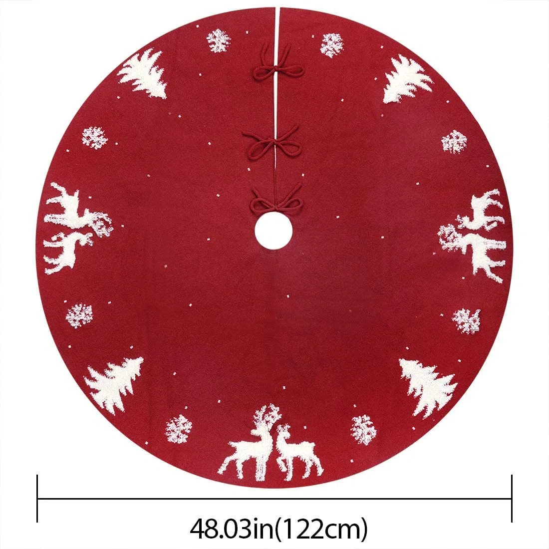 LATERN 3D Maglia Gonna Albero di Natale, 122cm Gonna Grande Albero di Natale Tappetino Lavorato a Maglia con Filo di Lana Fatto a Mano al 100% Copertura della Base Dell'albero di Alce Fiocco