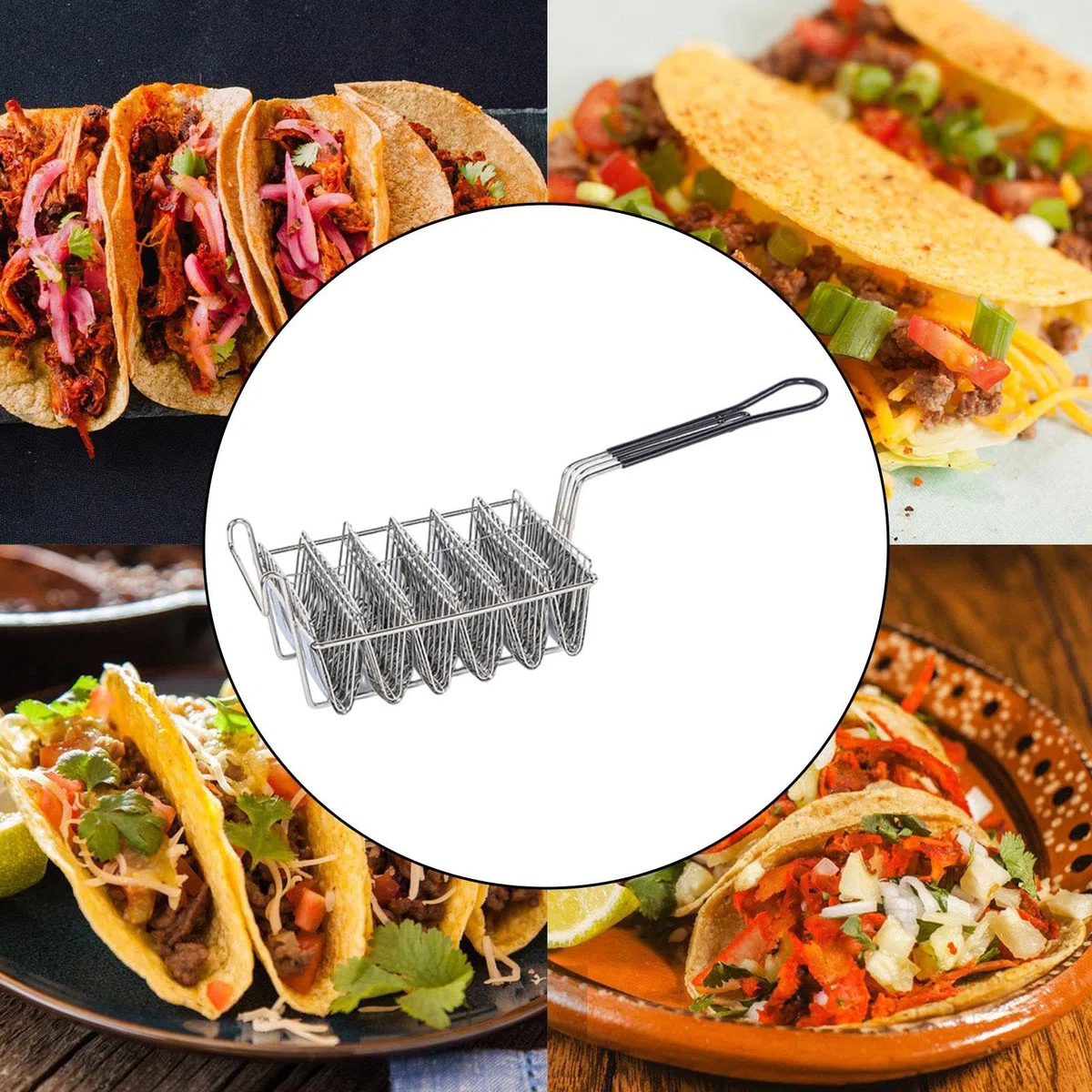 Taco Frittura V Shaped con Manico Sicuro, Cestello per Frittura in Acciaio Inox e Ferro Durevole, Facile da Pulire, Cestello per Friggitrice, 6 Scomparti