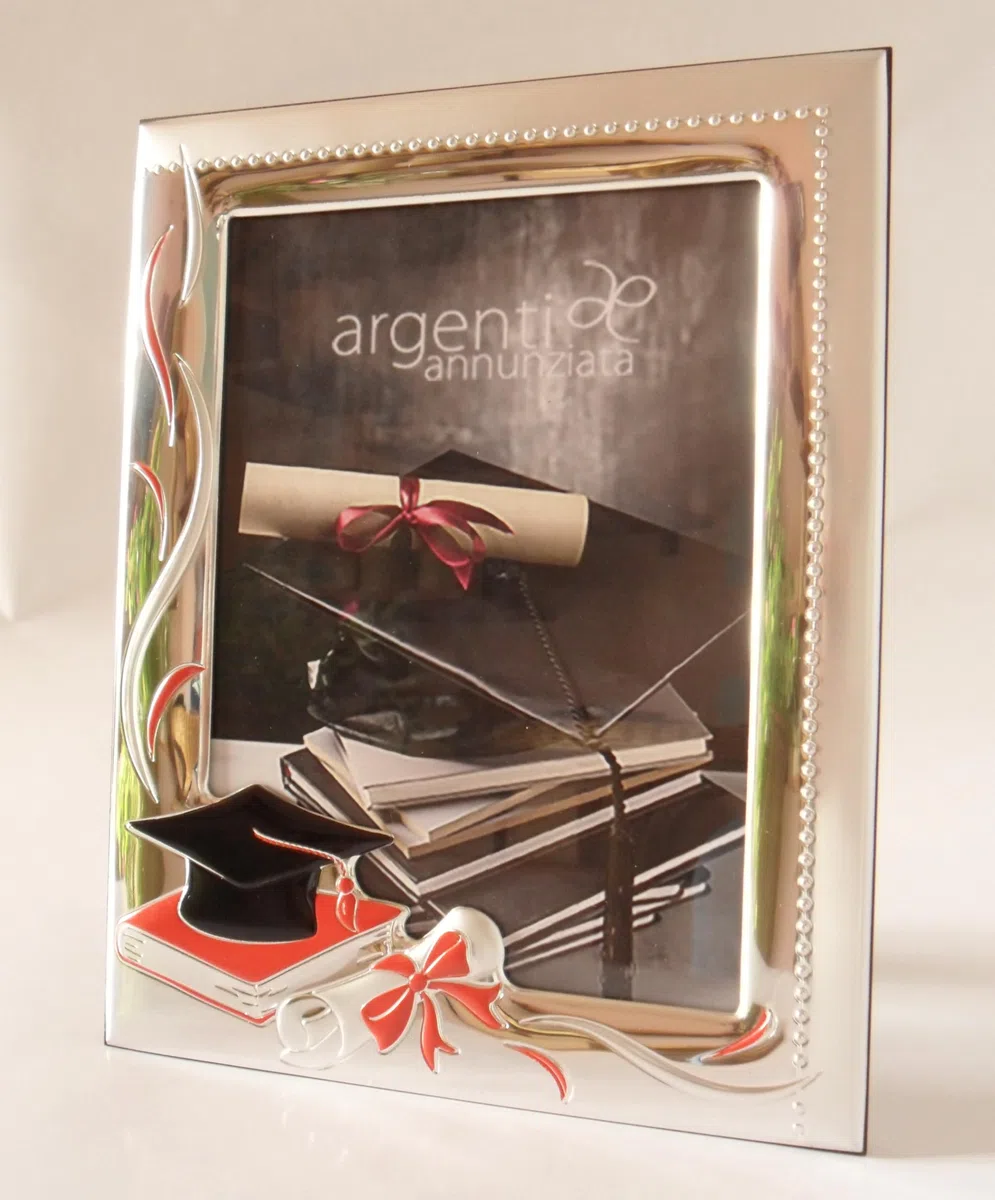 Argenti Annunziata PORTAFOTO PER LAUREA IN ARGENTO PVD COLOR cm18x14x2 CON TOCCO E PERGAMENA PER FOTO cm14x10 -> TUO IN 24/48 h