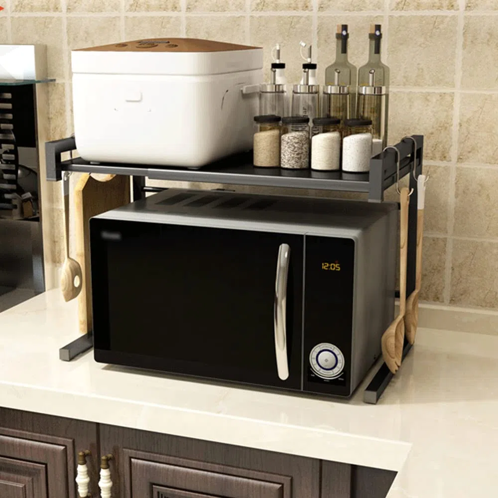 LANTUS Mensola Microonde Allungabile Forno a Supporto,Scaffale per Forno a Microonde Cucina della Griglia del Forno Salvaspazio (42 cm (40-65 cm) - nero)