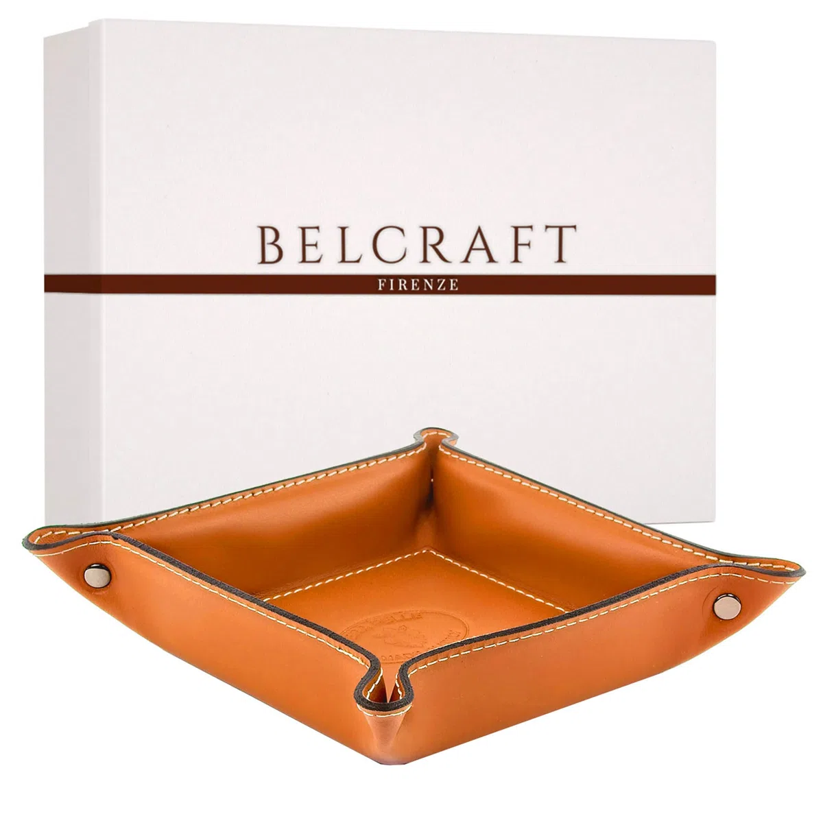 Belcraft Orvieto Svuotatasche in Pelle, Realizzato a Mano da Artigiani Toscani, Porta Oggetti, Rosso Mattone (19x19 cm)