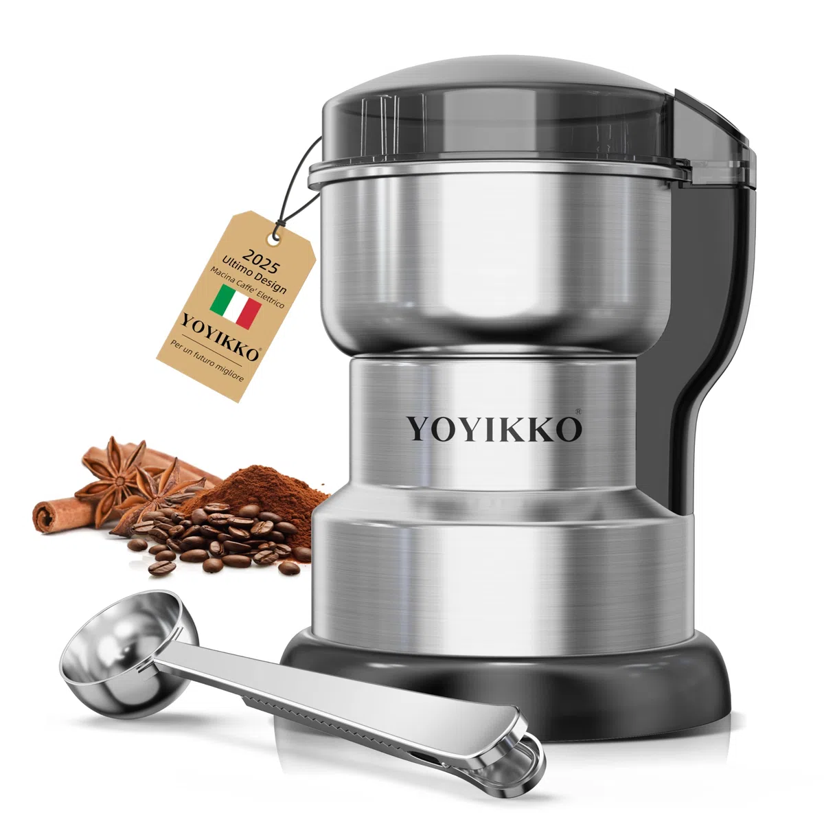 Macina Caffe' Elettrico 300W, Macinacaffè, Macinatura Regolabile Macina Caffe per Espresso/Gocciolamento/Versamento. Macinacaffè Per caffè, spezie e altri alimenti (Argento-210)