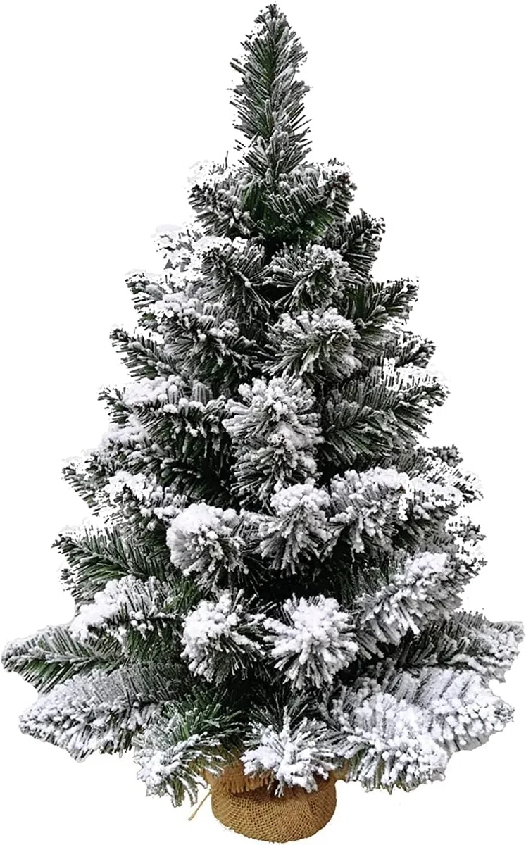 Albero Di Natale Pinetto Innevato 60 Cm Fogliame Folto e Realistico In PVC, Base In Juta Albero Di Natale Piccolo Da Appoggio Pronto