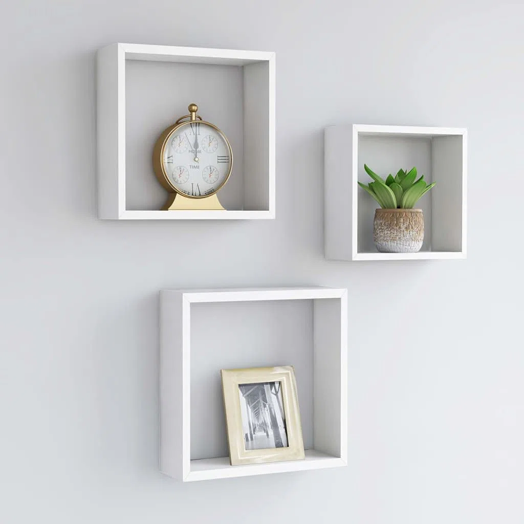 Generico Mensole a Cubo da Parete 3 pz Bianche in MDF,Bianco,3.25kg,323949