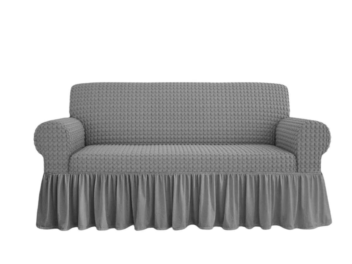 Copridivano Volant Gonna Elasticizzato Copripoltrona Adattabile Universale Voilà (4 Posti, Grigio Chiaro)