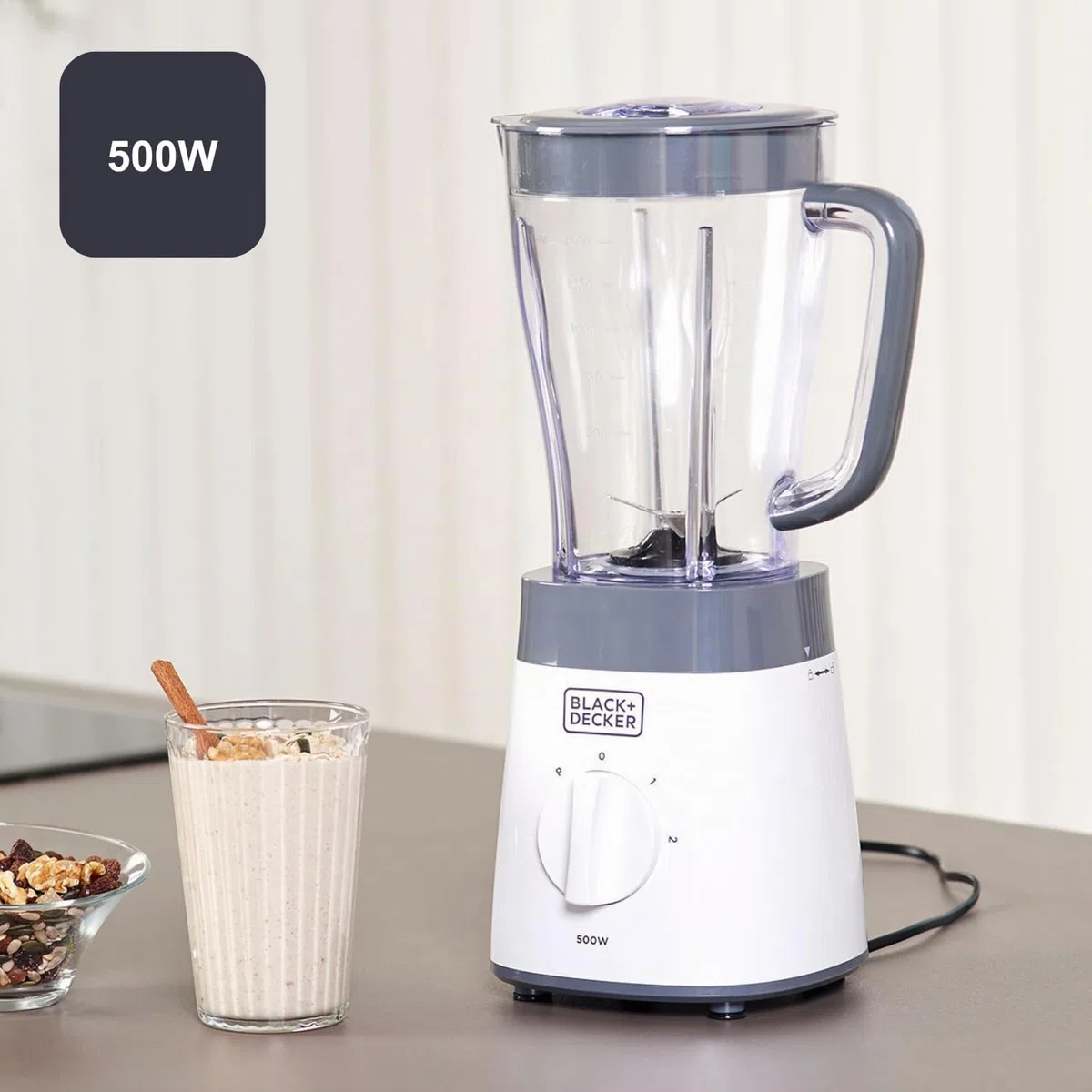 BLACK+DECKER BXJB500E Frullatore con Caraffa, 1,5L, Plastica, Bianco