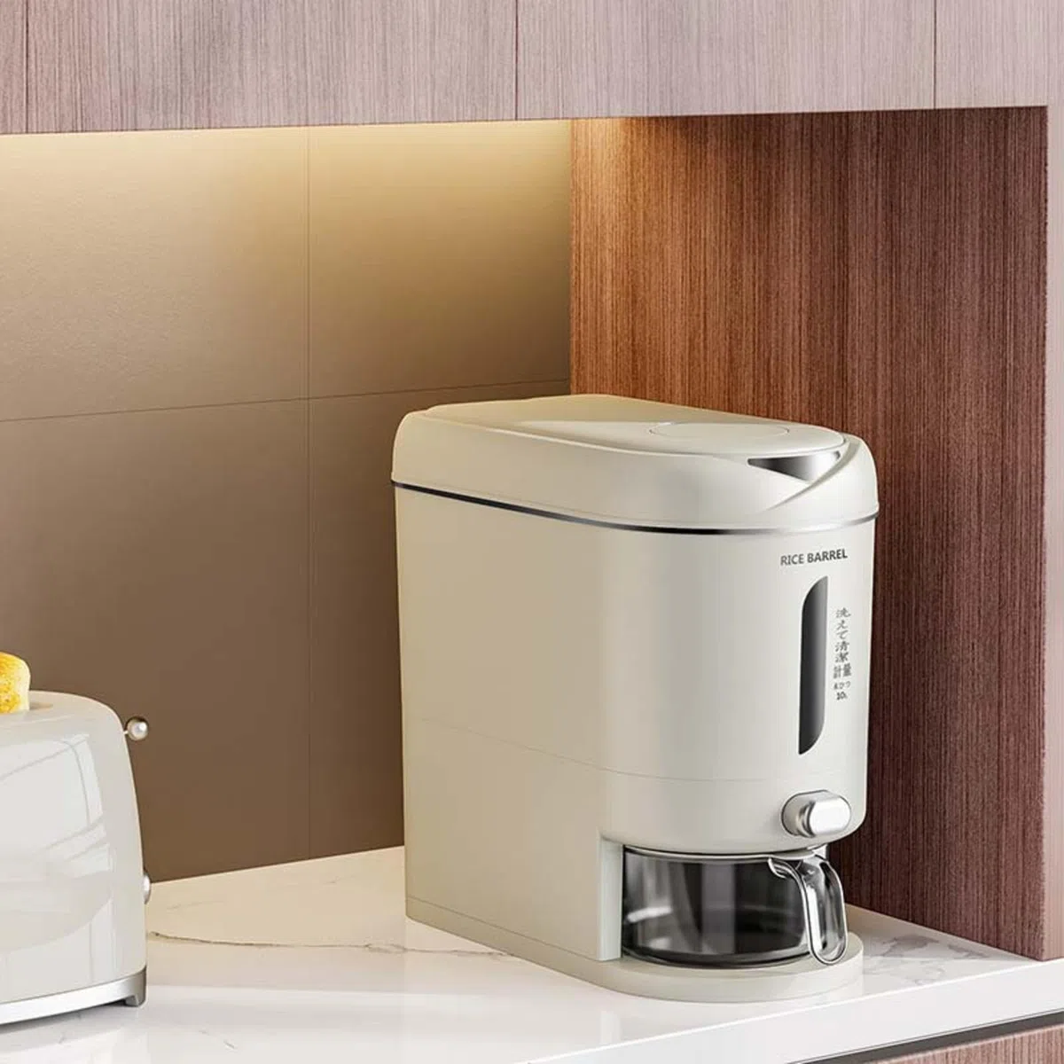 Dispenser di riso – contenitore per riso, dispenser per cereali da cucina, ermetico, grande, resistente all'umidità, dispenser multifunzionale per riso, cereali, mais, soia e farina d'avena