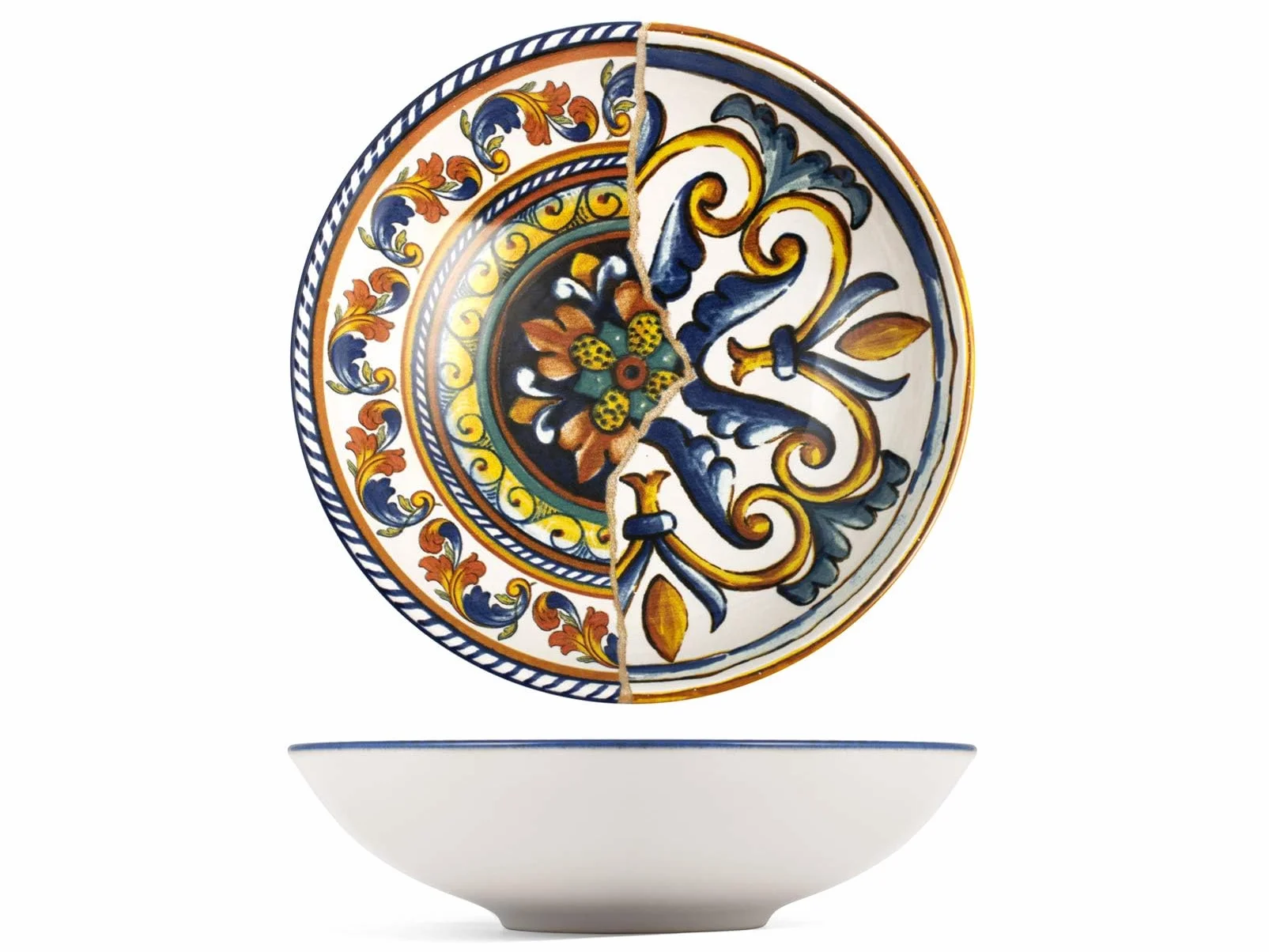 H&H Positano – Set 6 Piatti Fondi in Stoneware, Ø 20 cm – Design Mediterraneo con Decoro Maiolica/Mosaico – Resistenti, Colorati, Ideali per Primi Piatti e Zuppe