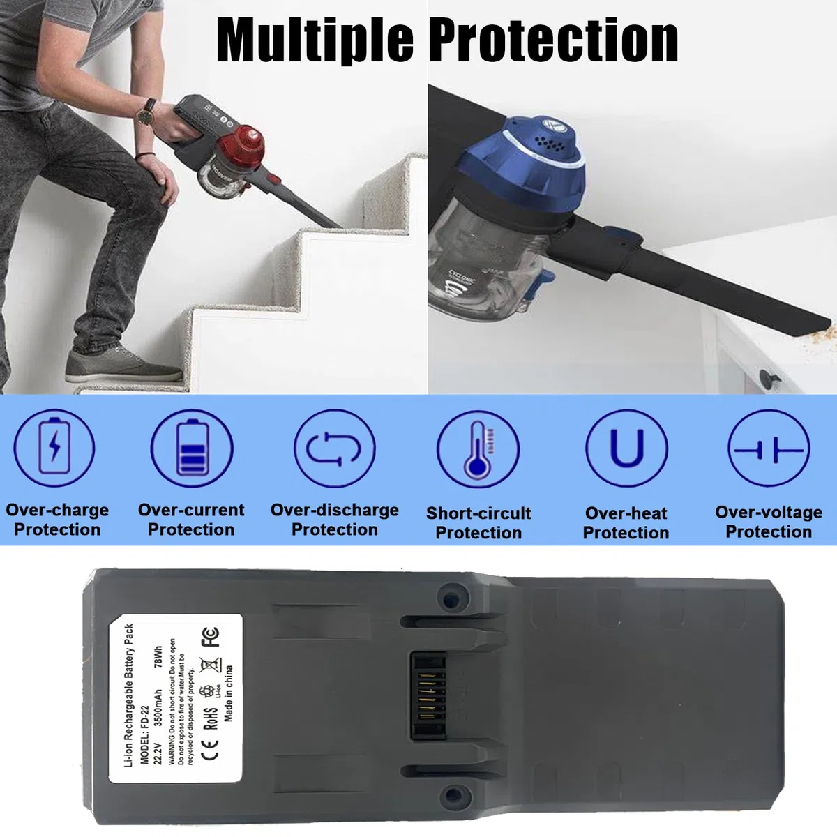Remate 3500mAh Sostituzione per Hoover modello 35601729 Batteria, compatibile con Hoover Freedom 2in1 22.2V FD22 aspirapolvere