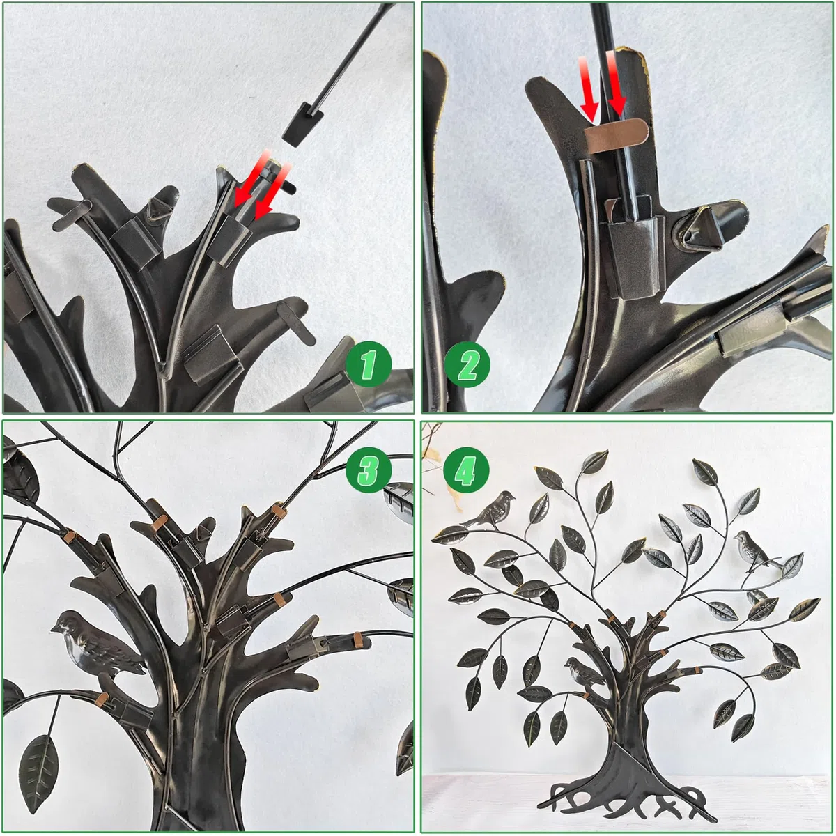 Luccyle Decorazione da parete in metallo Tree of Life con foglie verdi e colibrì Grande decorazione da parete in metallo Tree of Life Regalo ispiratore per la tua casa o il tuo giardino 24,8 pollici
