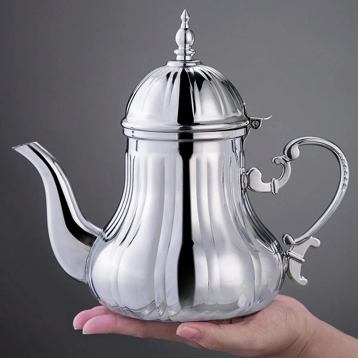 Teiera marocchina 1,4 l, stile arabo, acciaio inossidabile, marocchino, tradizionale, stile religioso Teapot(argento)