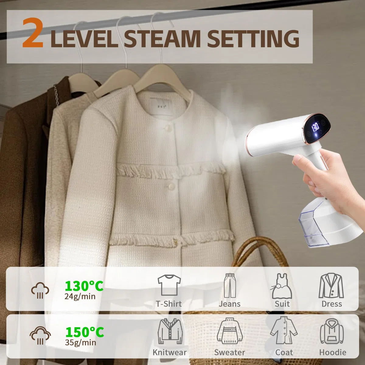 Ferro da Stiro Verticale,1500W Ferro da stiro a vapore per abiti, 25s Riscaldamento Rimozione rapida delle rughe Stiratrice a Vapore Portatile, 400ml alto Volume Ferro a vapore da Viaggio(argento)