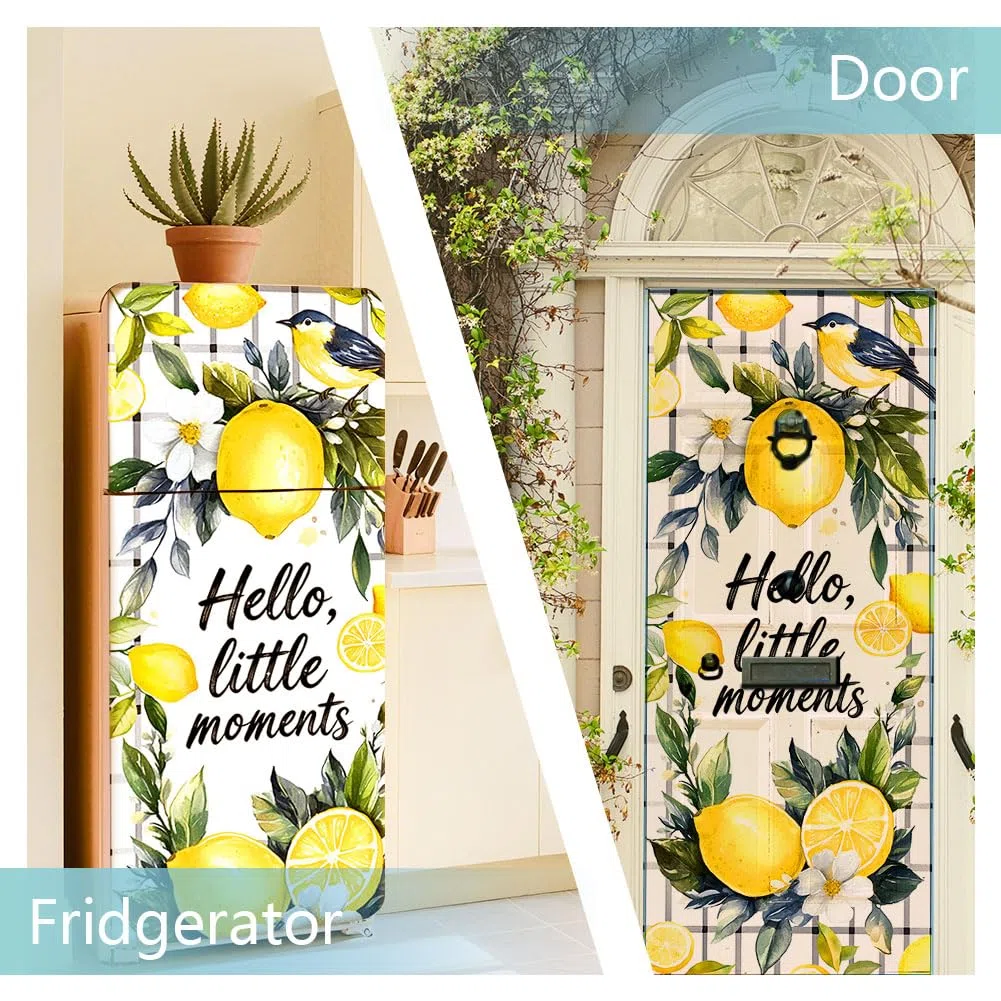 Set di 2 involucri autoadesivi per frigorifero, motivo corona di limoni, rimovibili, per decorare cucina, bar, 41,5 x 200 cm