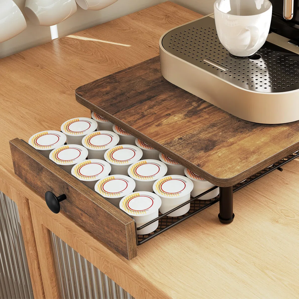 YATINEY Porta Capsule Caffè, Cassetto per Capsule compatibile con K-Cup compatibile con Nespresso, con Capacità di 35 Capsule, Supporto Macchina da Caffè, per Studio, Cucina, Marrone Vintage XKH08BRG1