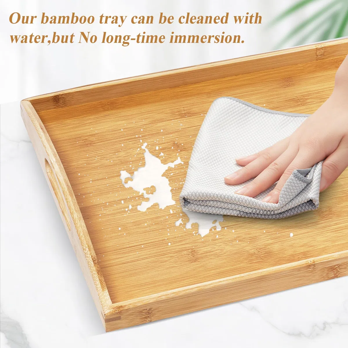 Vassoi in legno extra grandi per servire cibo, vassoio rettangolare in bambù con manici per colazione e cena, vassoio in legno per servire tè, caffè e snack (50 x 40 CM)