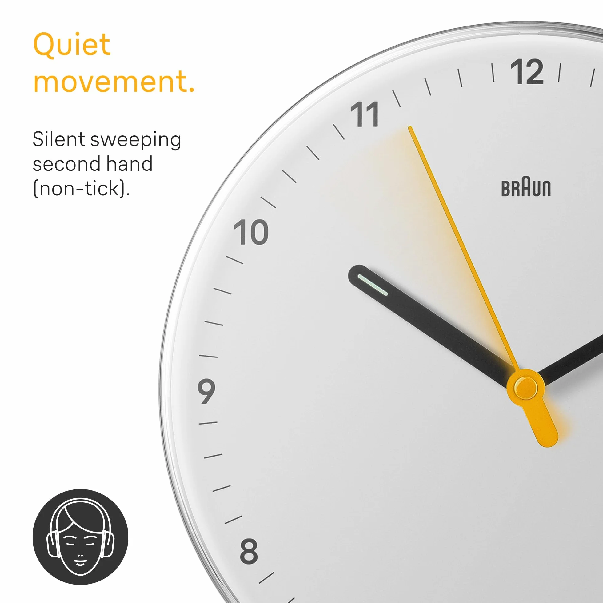 Braun Orologio da parete analogico classico con movimento al quarzo silenzioso di facile lettura, diametro 23 cm, bianco, modello BC26W.