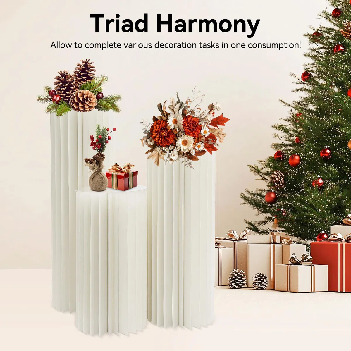 Set di 3 colonne di fiori in cartone per matrimonio, supporto per centrotavola rotondo, espositore cilindrico bianco latteo PVC, decorazione matrimonio indipendente, capacità 30 kg, 60/80/100 cm