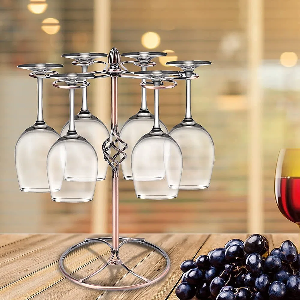 Tissting Portabicchieri da Vino, Elegante Portabicchieri da Tavolo con 6 Ganci, Design Retro Europeo, Materiale in Ferro, Organizzatore per Bicchieri, Perfetto per Casa, Bar, Ristoranti