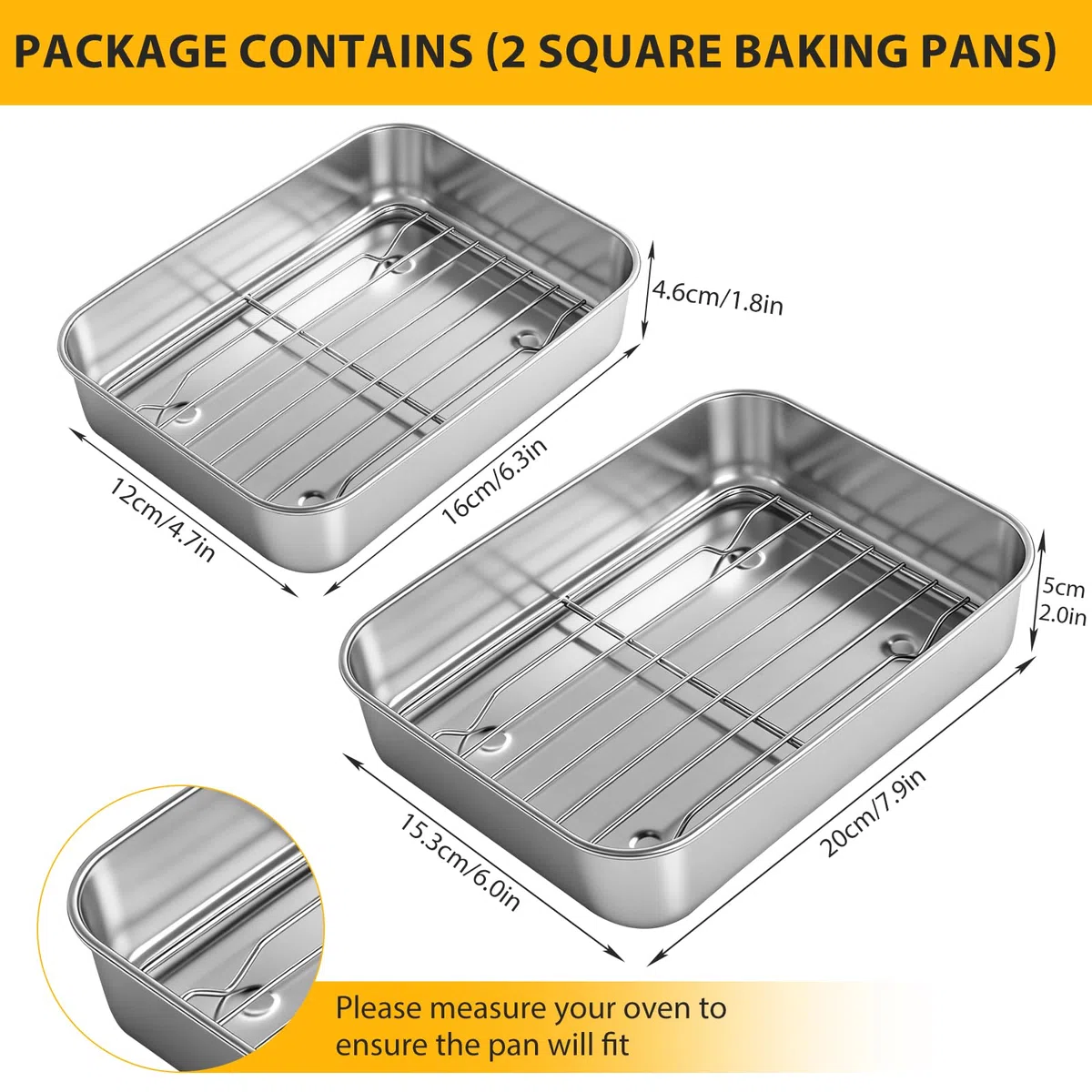 2 teglia quadrata Airfyer, in acciaio inox Brownie con griglia di scolapiatti e clip di isolamento termico, perfetto per lasagne brownie torte, non tossico, friggitrice ad aria calda per Ninja, Cosori
