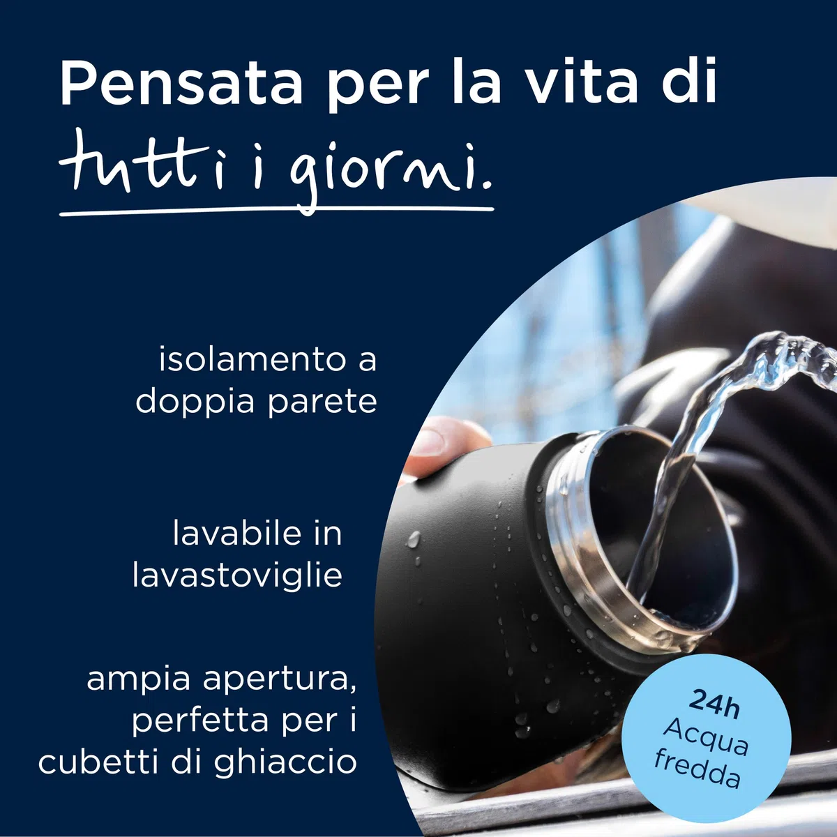 BRITA LARQ Essential - Borraccia (1 l), in acciaio inox, isolamento a doppia parete (24 ore freddo), con cannuccia e manico rimovibile Soft Touch, lavabile in lavastoviglie