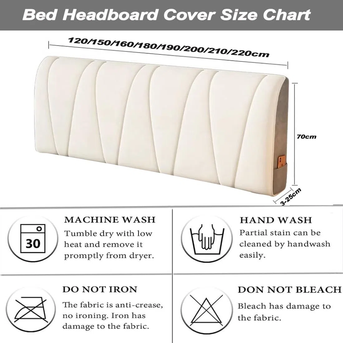 Copertura Testiera Letto Matrimoniale Singolo Imbottito Crema Bianco,Copri Testiera Letto Matrimoniale In Tessuto Elasticizzato Lavabile Velluto Fodere Per Testata Letto ( Color : Cream white , Size :