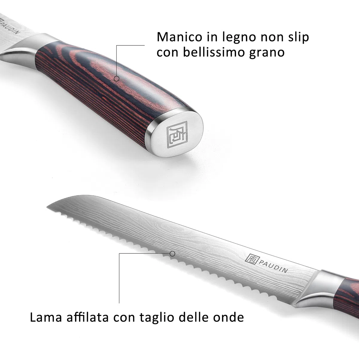 PAUDIN Coltello da Pane Professionale, Dimensioni da 20 cm con Lama Seghettata in Acciaio Inossidabile di Alta Qualità, Extra AffilatO con Impugnatura Ergonomica