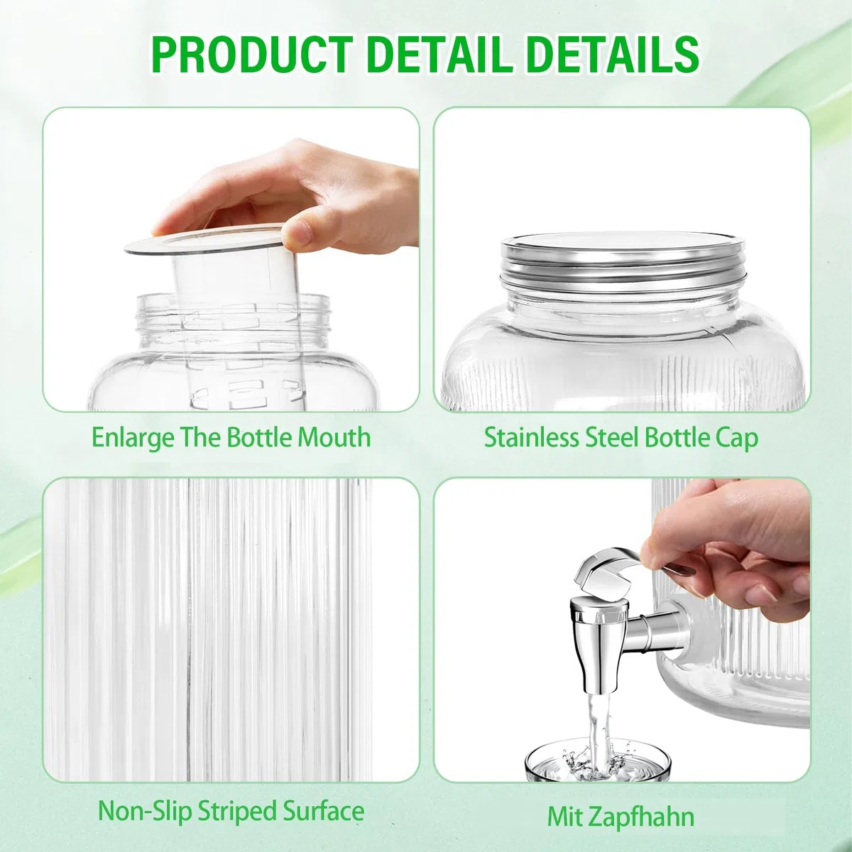 Dispenser Bevande in Vetro con Rubinetto: Distributore di Bevande Ghiacciate da 4 litri per Barbecue Picnic Festa in Piscina ed Eventi Sociali (Glass)