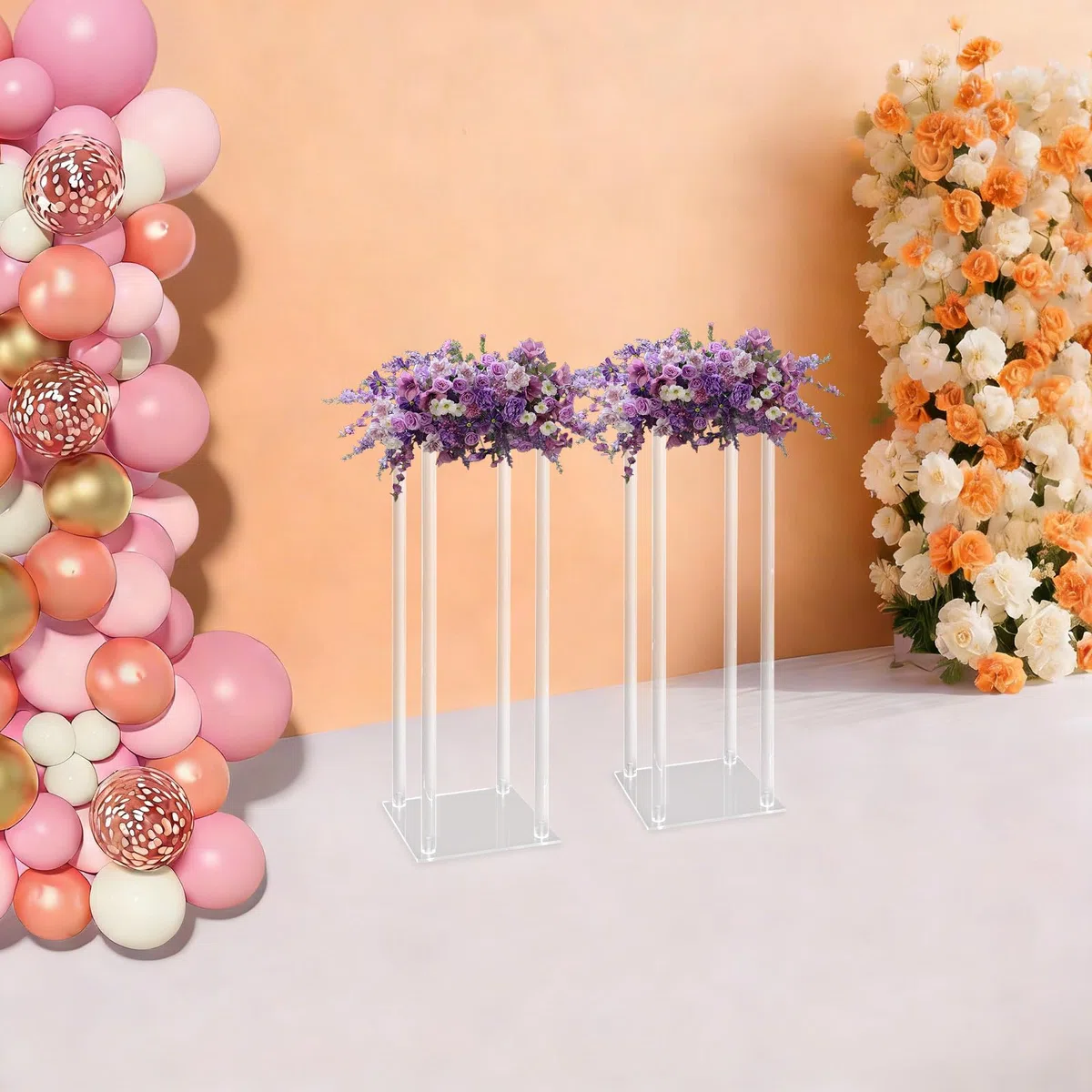 Set di 2 supporti per fiori in acrilico, trasparenti, decorazione per matrimoni, feste, compleanni, eventi
