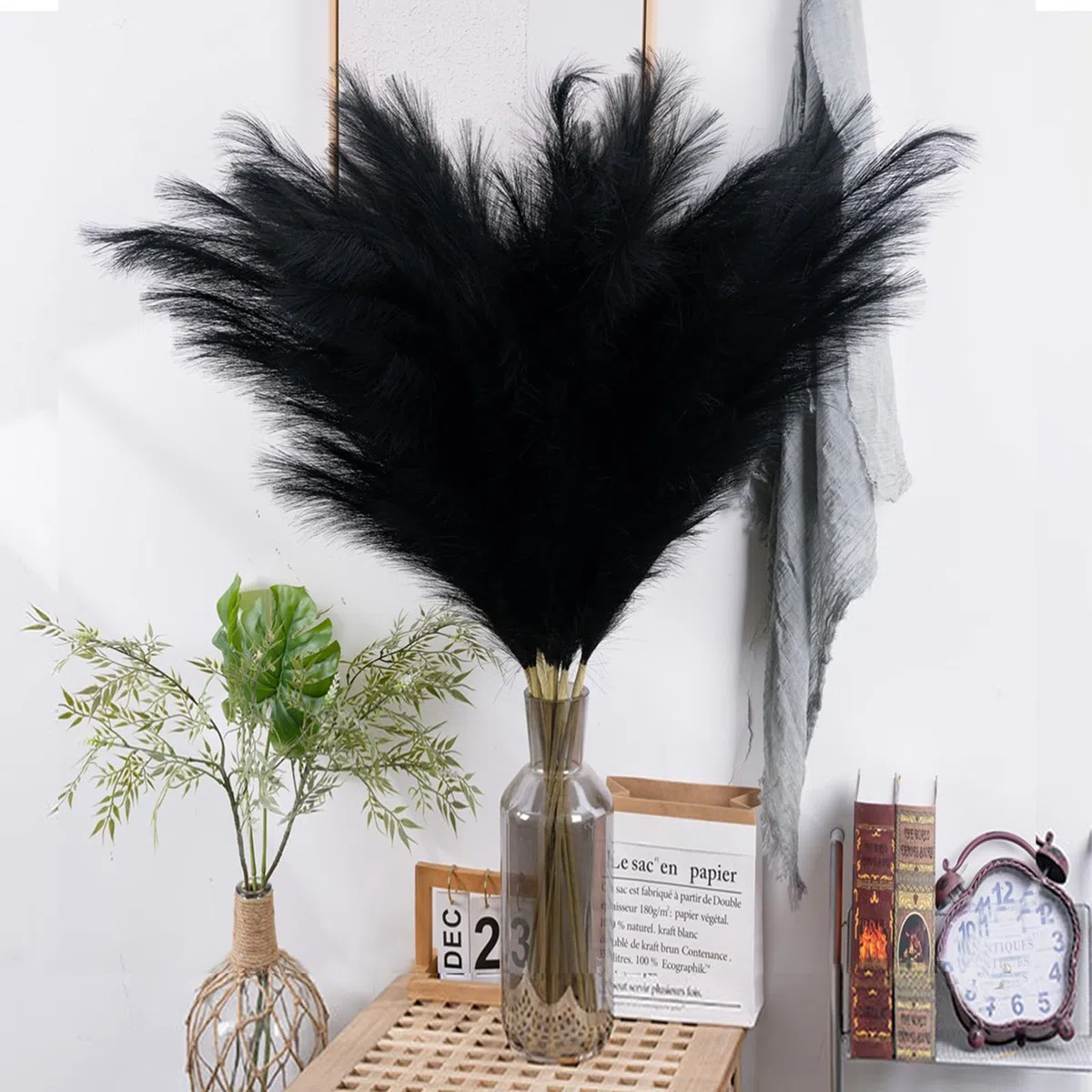 10 erba della pampa nera alta – 96,5 cm, erba della pampa artificiale, alta erba della pampa, bouquet di fiori e riempitivo per vasi bohémien, decorazione per la casa, matrimonio, festa della