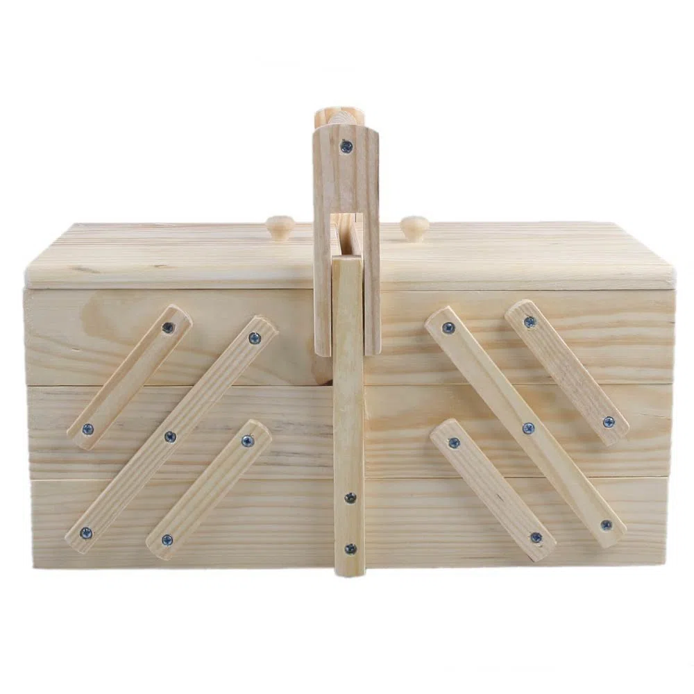 scatola da cucito in legno di pino