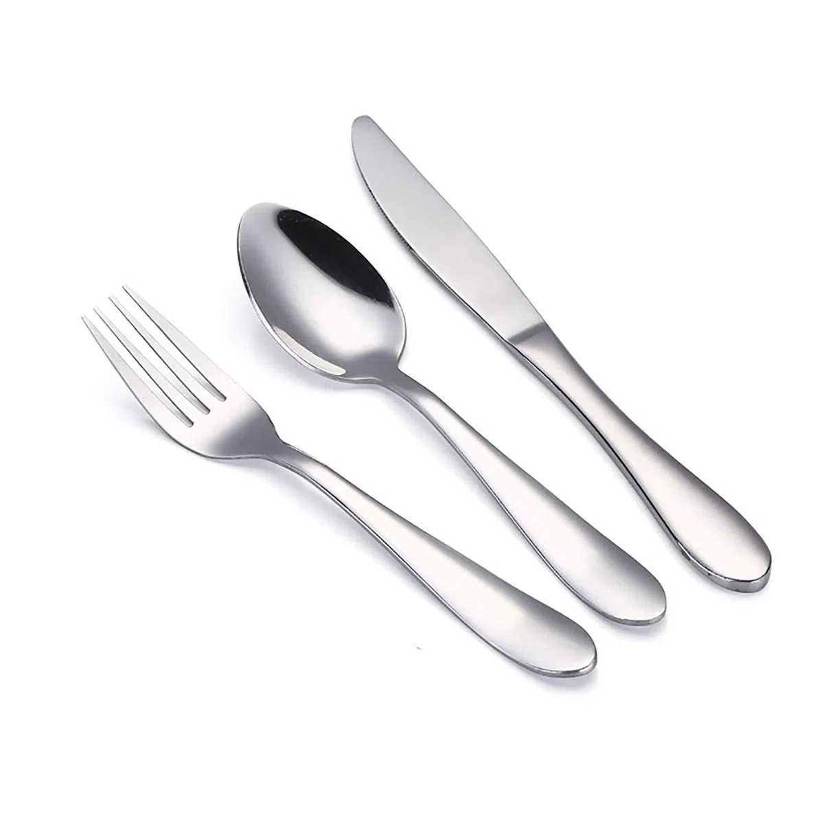 VANRA Set di posate per bambini 3 pezzi in acciaio inox 18/10 Set di posate per bambini Set di posate in argento Utensili per la cena per bambini (finitura cromata) (Forchetta Cucchiaio Coltello)