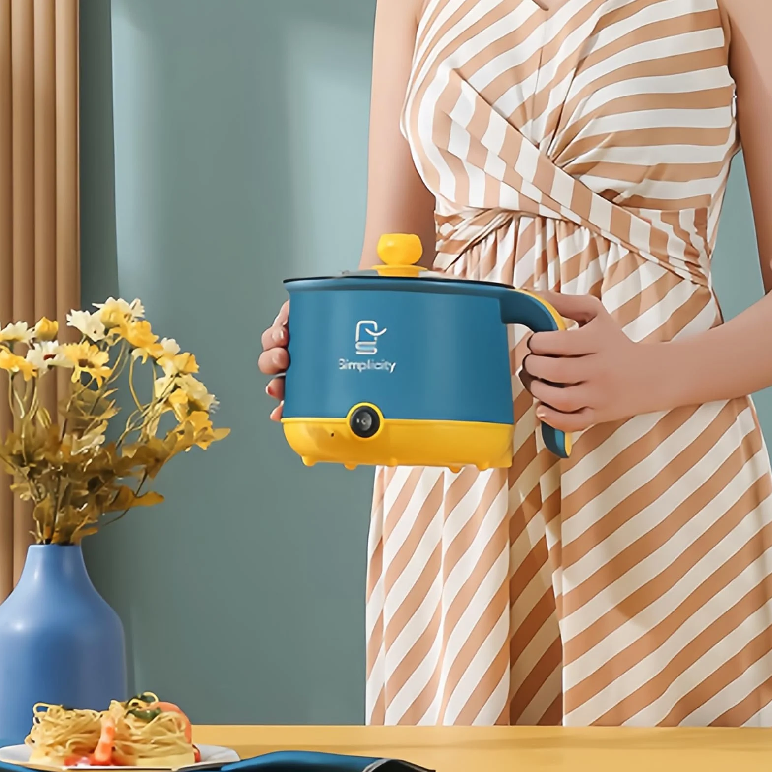 Hot Pot Elettrico Con Steamer, Hot Pot Elettrico 1.8 L, Mini Fornello Portatile Antiaderente, Fornello Rapido Ramen Pentola Portatile Antiaderente Per Casa, Ufficio, Dormitorio