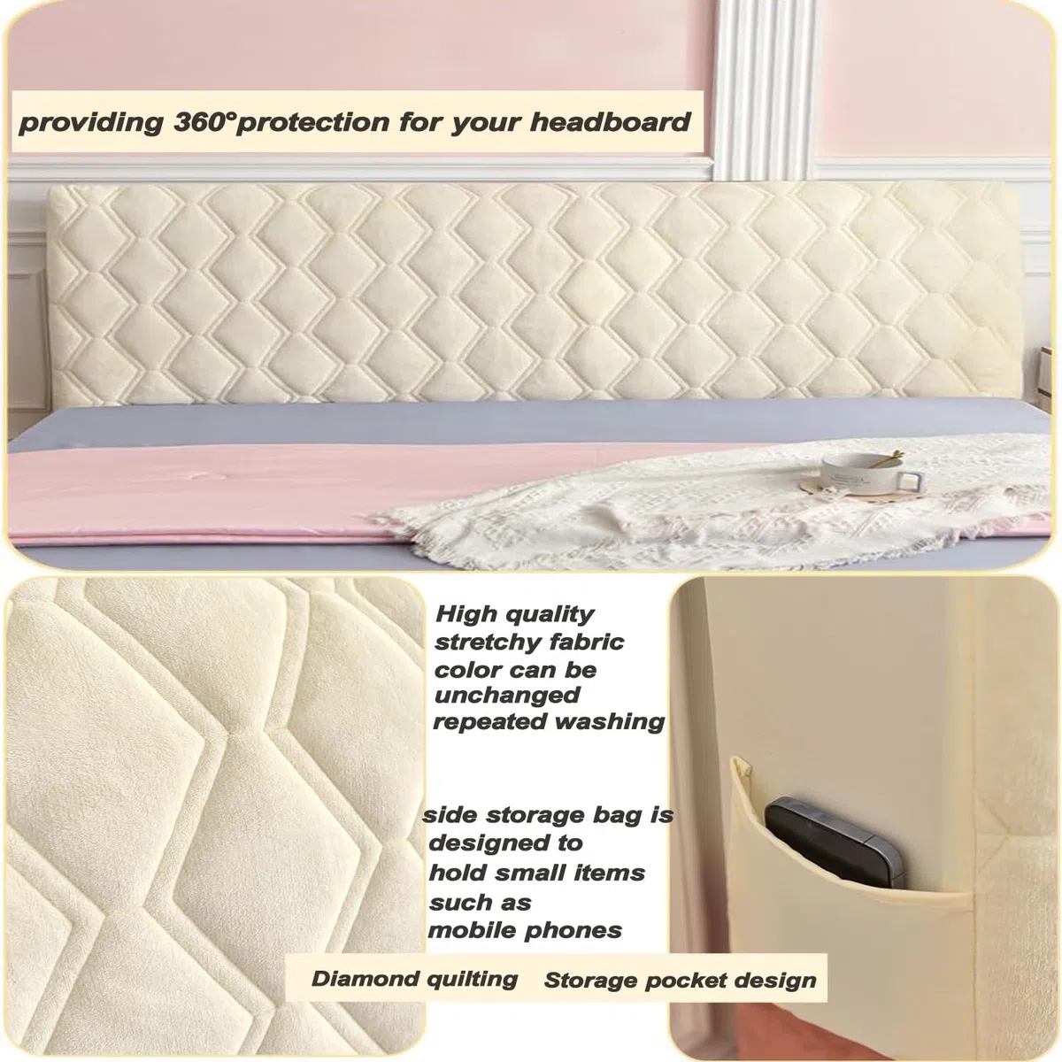 Copritestata Del Letto Matrimoniale Imbottito Bianco,Copri Testata Letto Matrimoniale/Singolo Elastica Universale Copertura Per Testiera Per Letto,Velluto Fodera ( Color : Beige , Size : 180cm(71inch)