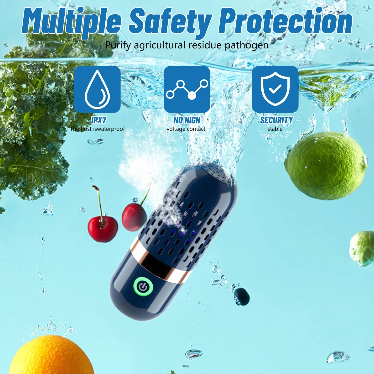 Depuratore per Frutta e Verdura, 3000mAh IPX7 Macchina per la Pulizia di Frutta e Verdura Lavatrice di Frutta Ricaricabile Senza Fili USB Portatile per la Pulizia di Frutta e Verdura, Riso, Carne