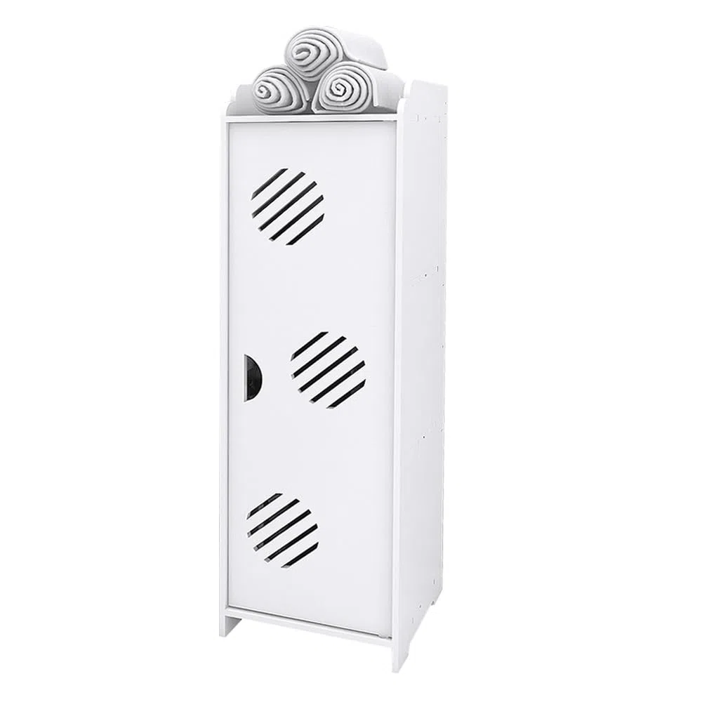 HUOLE Mobile Bagno Verticale Porta Oggetti da Bagno Slim Salvaspazio con Apertura, armadietto con ante e ripiani, Armadietto Porta Carta Igienica, Detergenti e Accessori,(B) 75 x 20 x 24 cm - Blanc