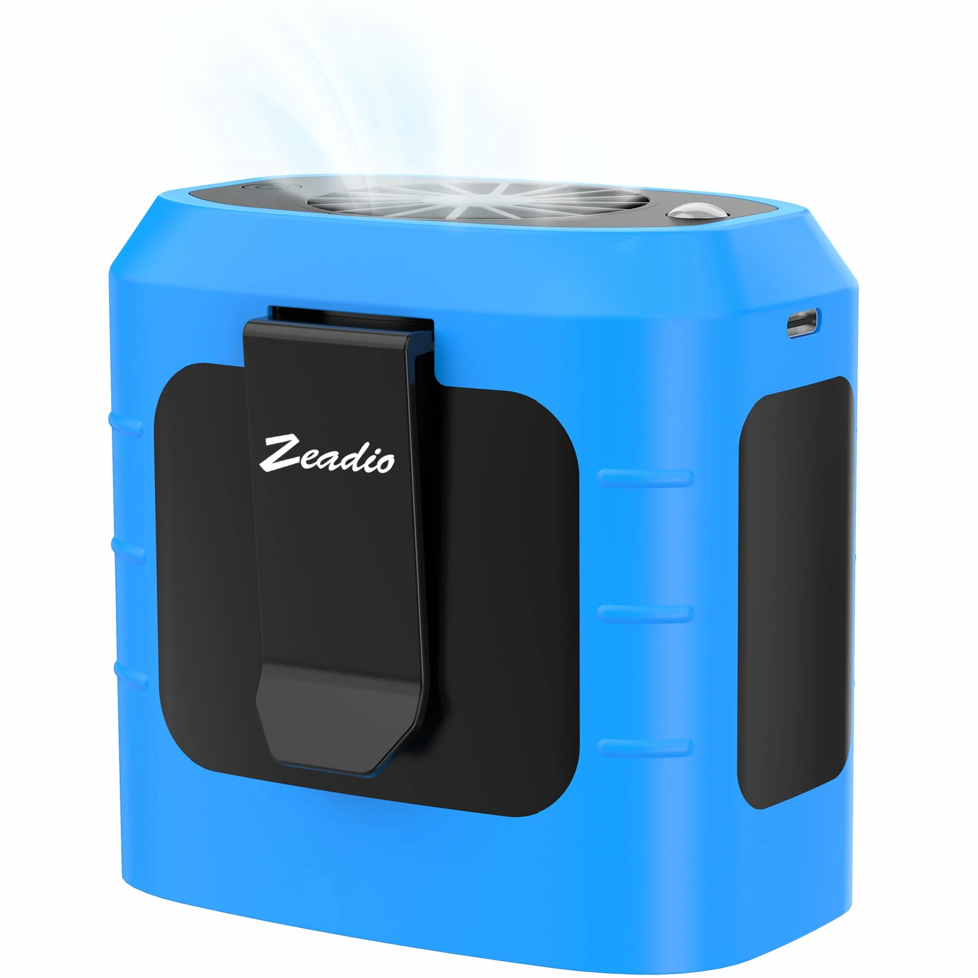 Zeadio Ventilatore portatile con clip per l'anca, 4 livelli di velocità, batteria da 10000mAh, ventilatore da collo a funzionamento a mani libere con funzione di ricarica e illuminazione, per vampate
