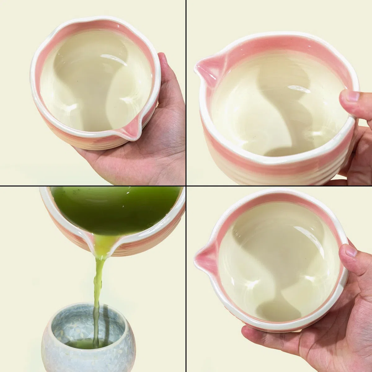 Set di ciotole in ceramica per matcha, 8 pezzi, Frullino Matcha, Ciotola Matcha con beccuccio, Filtro, Supporto e Cucchiaio, Set per Cerimonia del Tè Artigianale, Rosa Sfumato