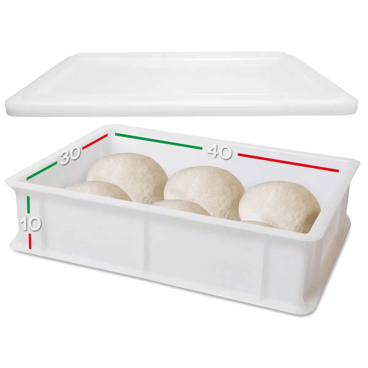 LUNEDA Set Vaschetta e Coperchio per Lievitazione Pasta, Pane, Pizza Contenitore 12 L Bianco in Polietilene Sovrapponibile Uso Alimentare per Panetti, Made in Italy - 30 x 40 x 10 cm
