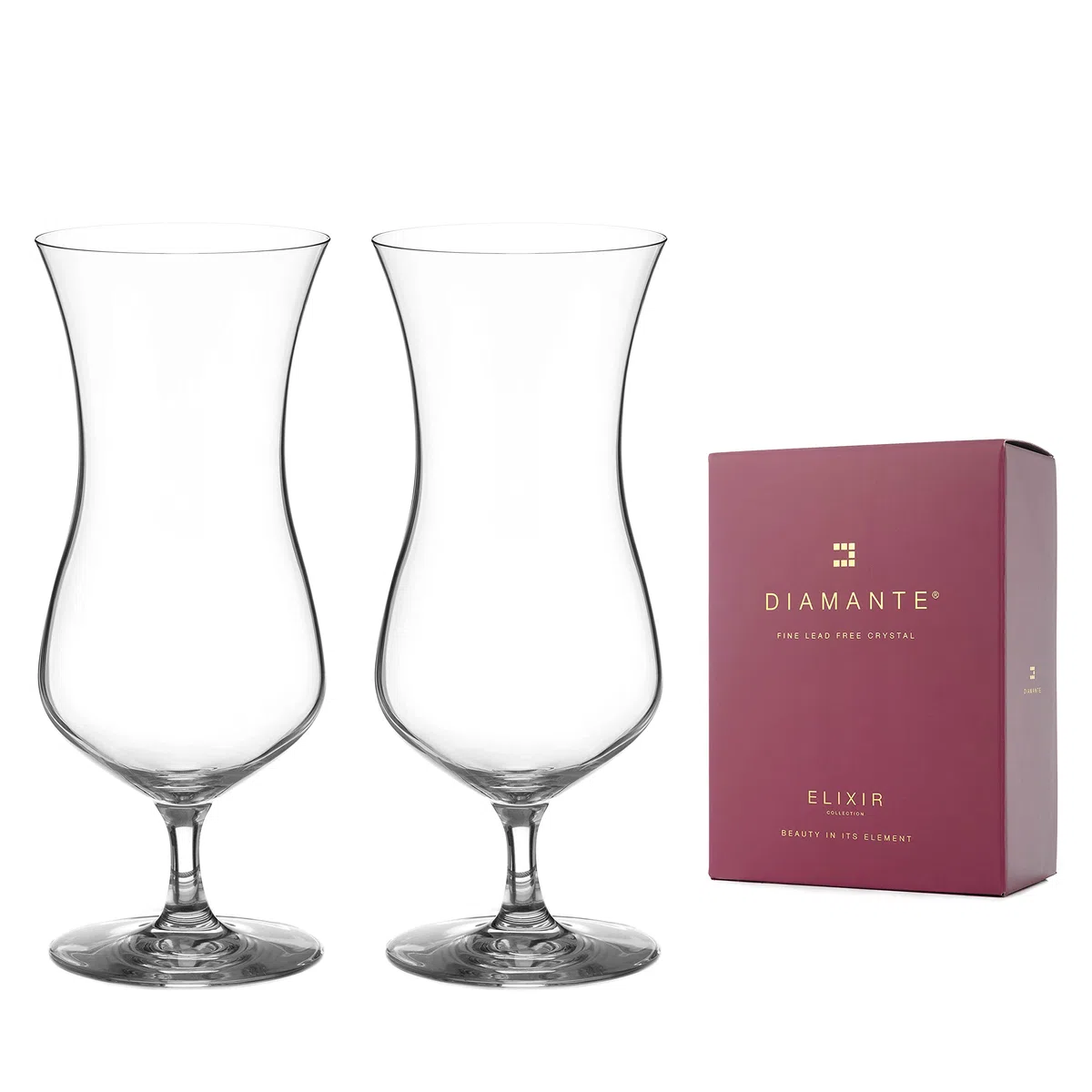 DIAMANTE Pina Colada - Coppia di bicchieri da cocktail grandi Hurricane - Set di 2 bicchieri da cocktail in cristallo di alta qualità in confezione regalo - 465 ml