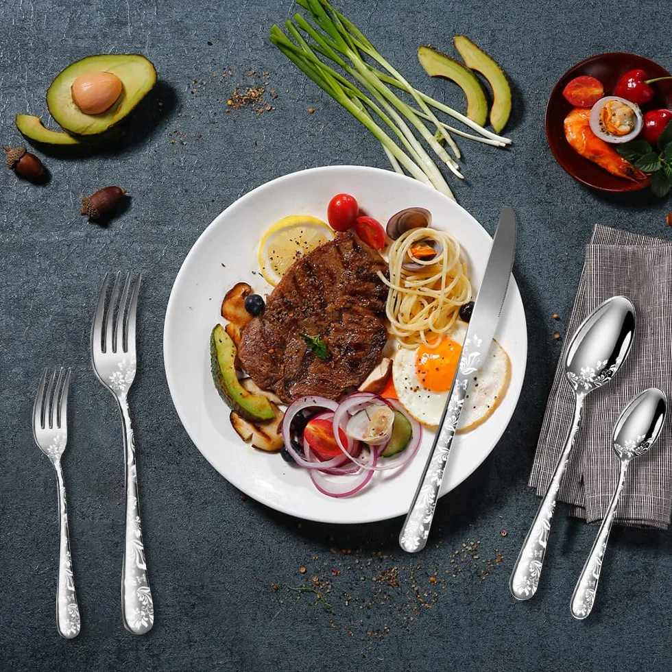 Set di Posate, Aoresac Posate Acciaio Inox da 20 pezzi per 4 Persone, Ideali per La Casa, Il Ristorante, Festa e Come Regalo, Lavabili in Lavastoviglie e Antiruggine (Argento)