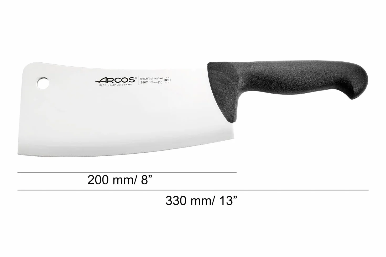 Arcos Serie 2900, Mannaietta Mannaia da Cucina Coltello Scannare Coltello Macellaio, Lama Acciaio Inossidabile NITRUM 200 mm, Manico Polipropilene, Colore Nero