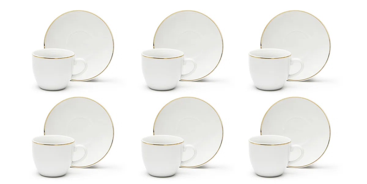 Excelsa Gold Set 6 tazzine con piattino in porcellana con bordo oro