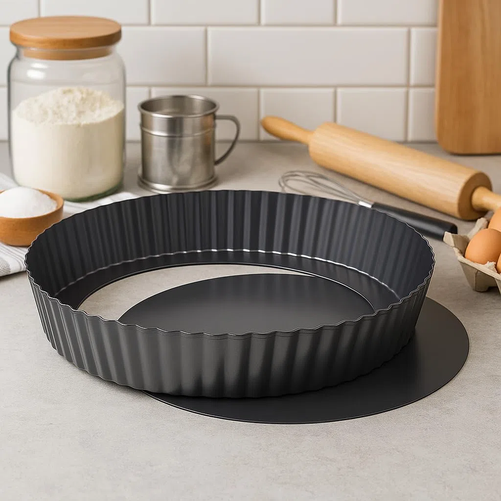 MGE - Set 3 Stampo Crostata - Teglia per Quiche e Crostata Alto - Stampo Crostata Furba con Fondo Removibile Antiaderente- Teglia Rotonda da Forno - Stampo Quiche Torte - 20, 24, 28 cm