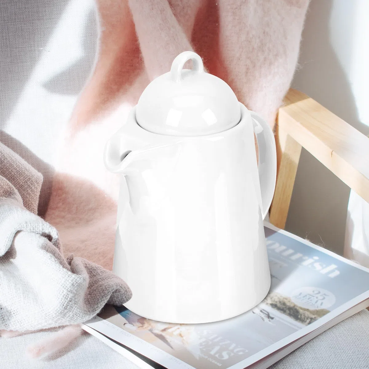 KICHOUSE Caffettiera in Ceramica Bianca per Uso Quotidiano in Cucina e Ufficio, Facile da Pulire e Versare, per Amanti del Caffè e Tè