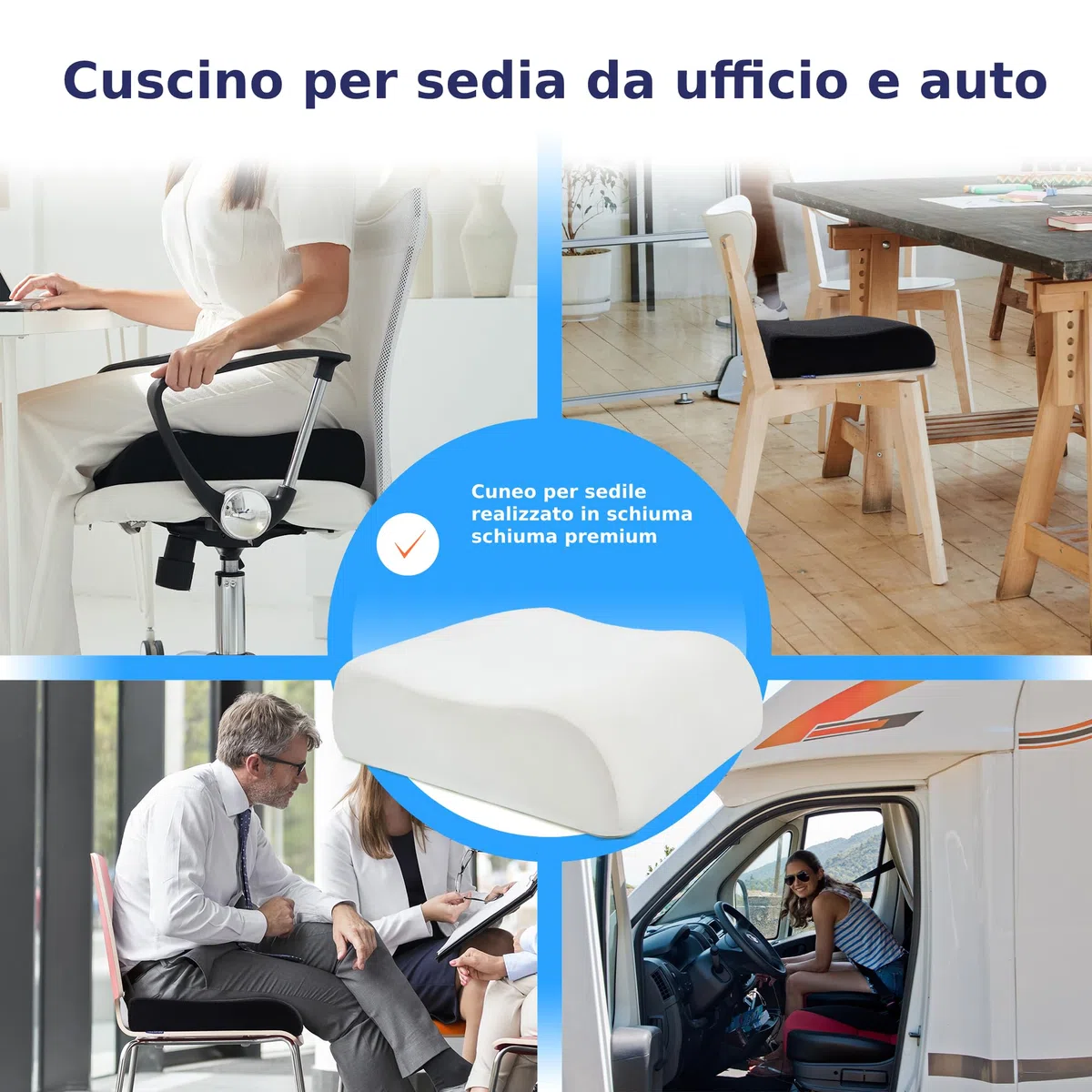 DYNMC you Comodo Cuscino Rialzo per Sedia Adulti – Rivestimento OEKO-TEX – Spessore 13 cm – Mantiene la Forma – Cuscino per Poltrona, Ufficio o Auto – Seduta Premium Nero