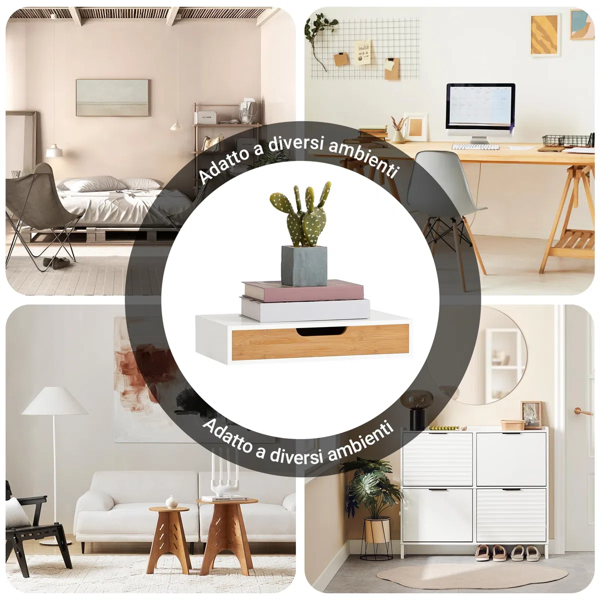 SoBuy Mensola a Parete con Cassetto - Mensola Galleggiante Moderna per Ingresso, Soggiorno & Camera - Bianco & Naturale 40x24x8cm FRG92-WN