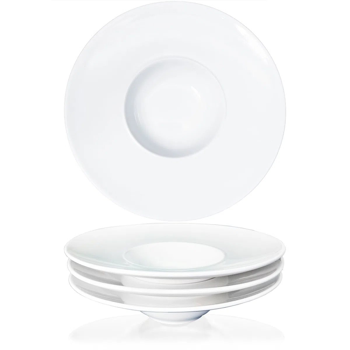 Set di 4 ciotole per zuppa, ciotole per zuppa e piatti per pasta da 150 ml - bianco con bordo in porcellana, miglior regalo (21,5 cm)