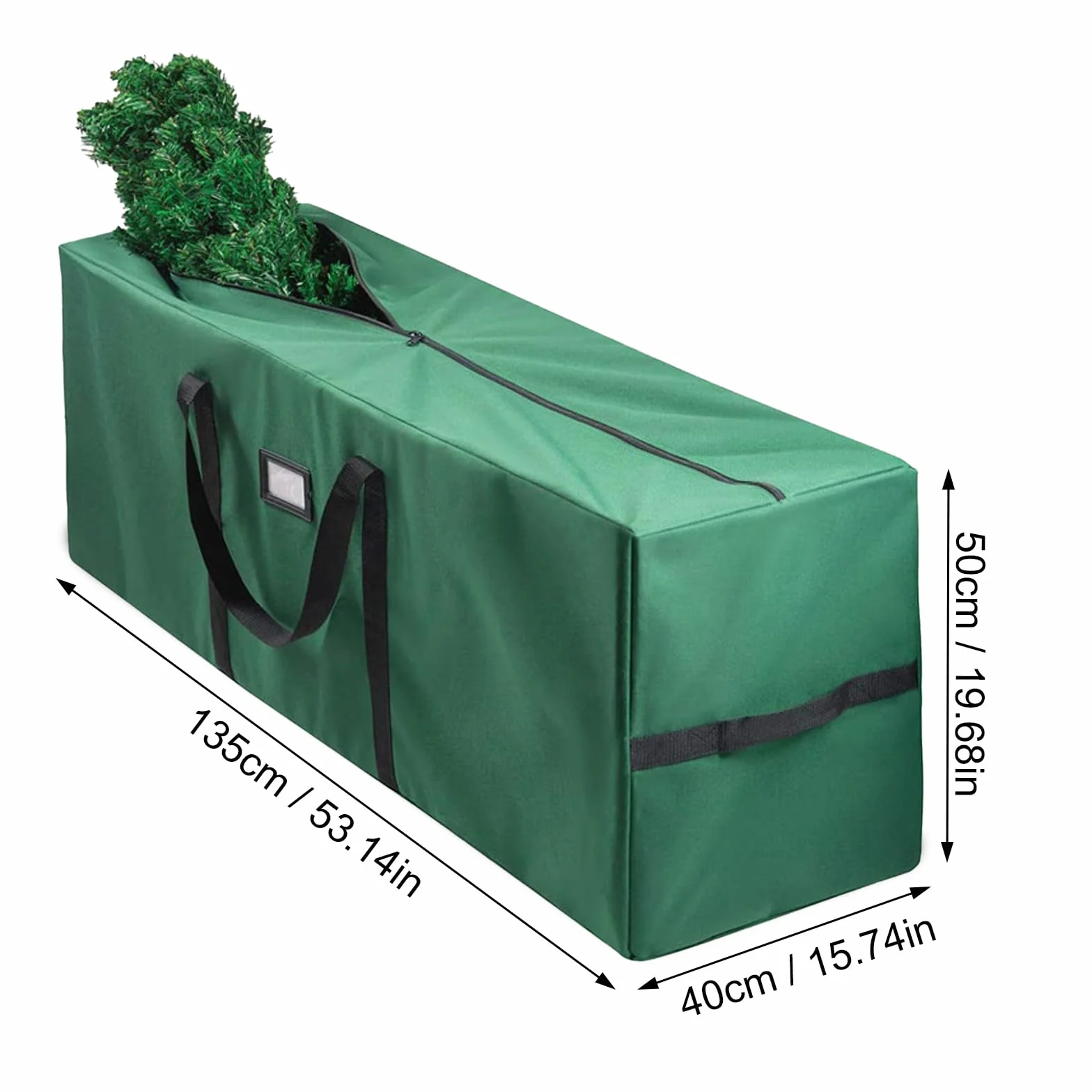 Borsa per Albero Natale, Impermeabile Oxford 600D Borsa per Conservazione di Alberi Natale Artificiali,135x40x50cm, Sacco Porta Albero Natale con Slot Schede, Portaoggetti Custodia Albero (Verde, B)