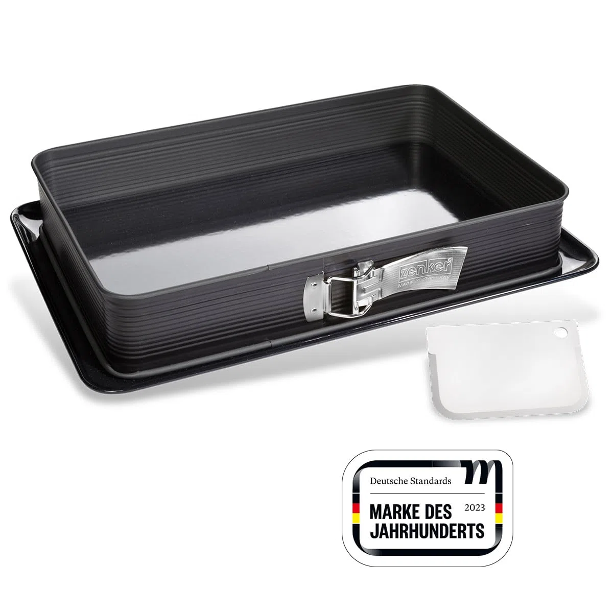 Zenker Lasagnera Apribile con Spatolina 25 x 38 x 7 Cm Deluxe, Stampo Rettangolare con Cerniera, Rivestimento Antiaderente Diamantato (Colore: Nero), Quantità: 1 Pezzo, Acciaio